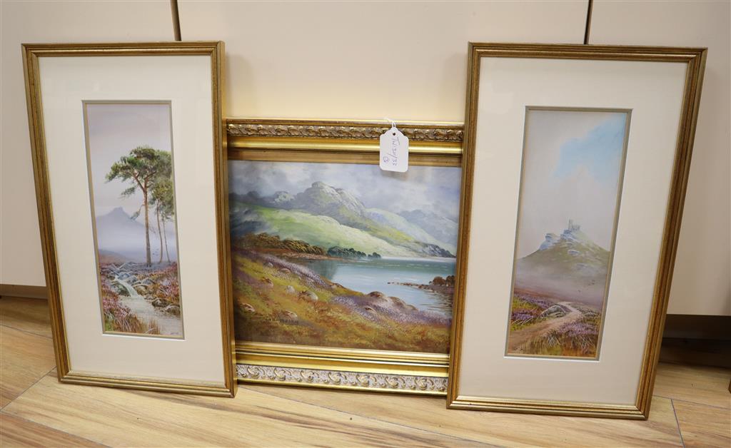 Douglas H. Pinder,a pair of gouache drawings,Brentor and The Dart, signed, 31 x 11.5cm and a similar larger gouache, 26 x 37cm